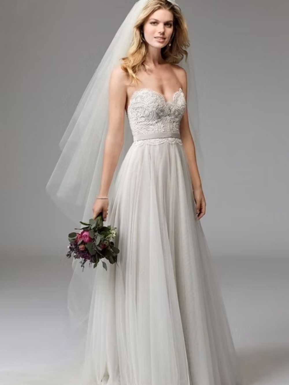 Wtoo Della Strapless Lace Bodice Tulle Wedding Gown Size 12 Nwt